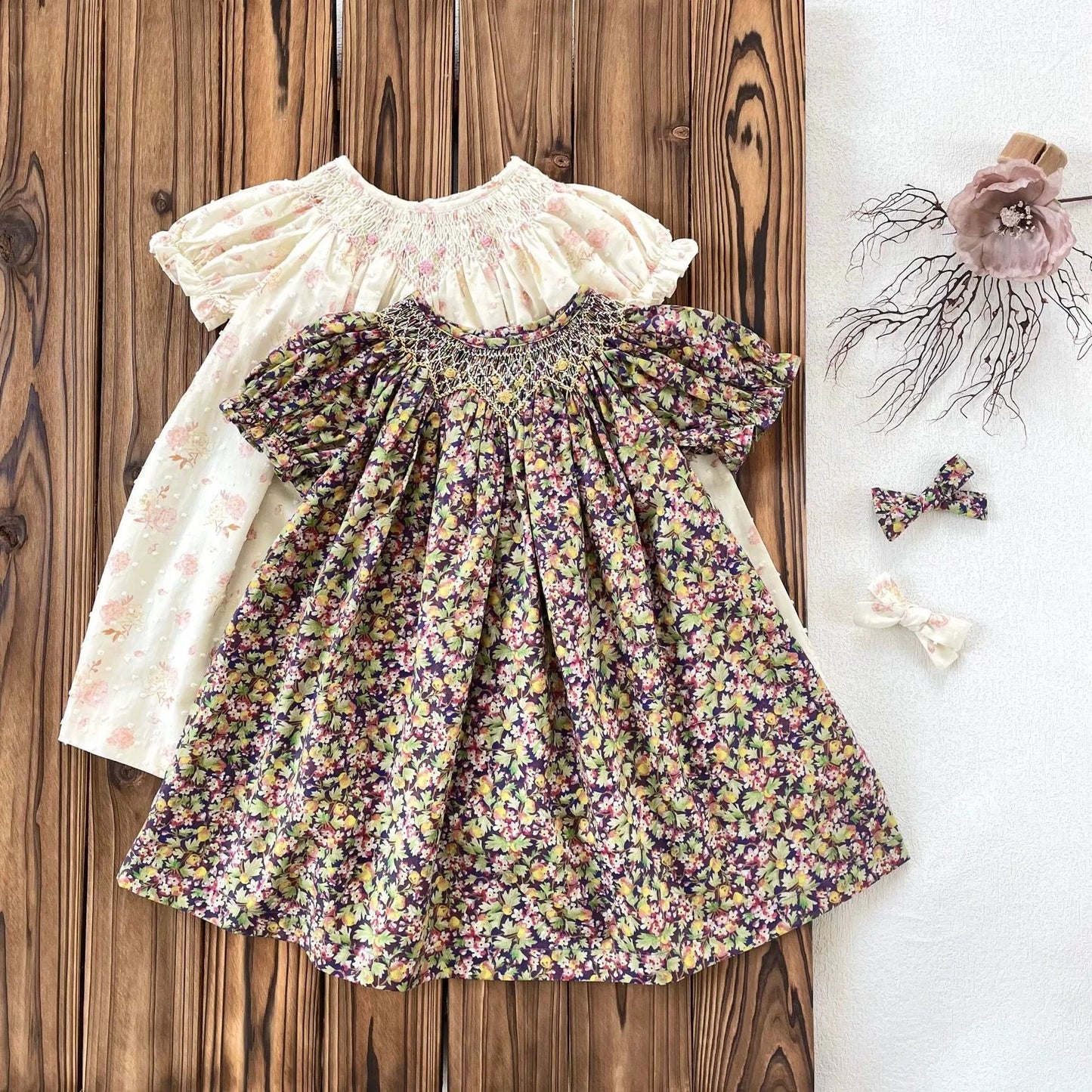 Girls Handmade Smocked Embroidered Floral Dress