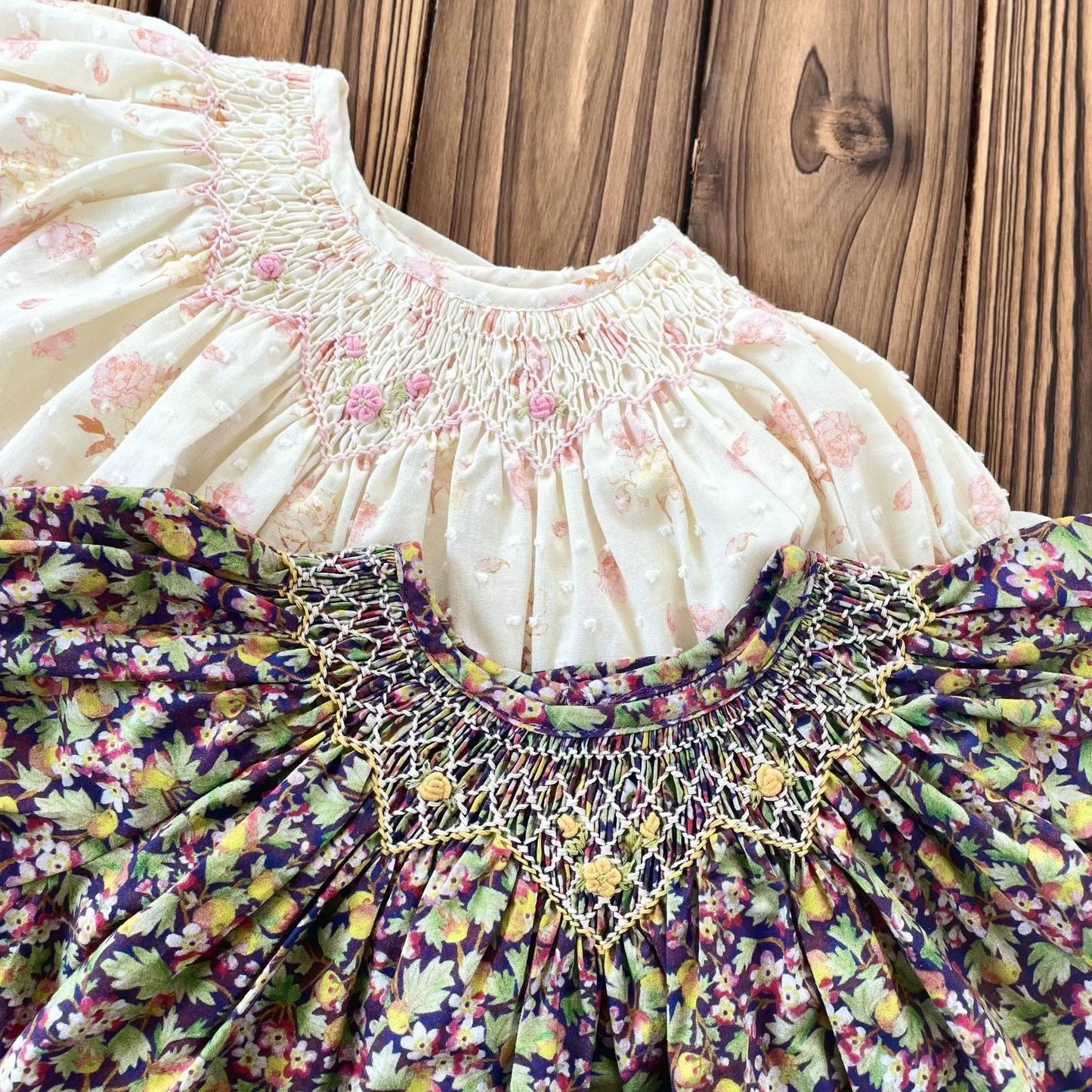 Girls Handmade Smocked Embroidered Floral Dress